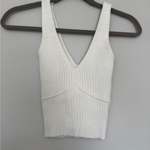 Hello Molly White Ribbed Cropped Tank Top